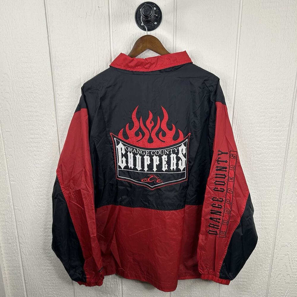 Y2K West Coast Orange County Choppers Full Zip Black & Red Windbreaker Size 2XL